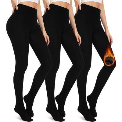 3 Pack Fleece Lined Tights for Women-Premium Thermal Winter Warm Black Tights...